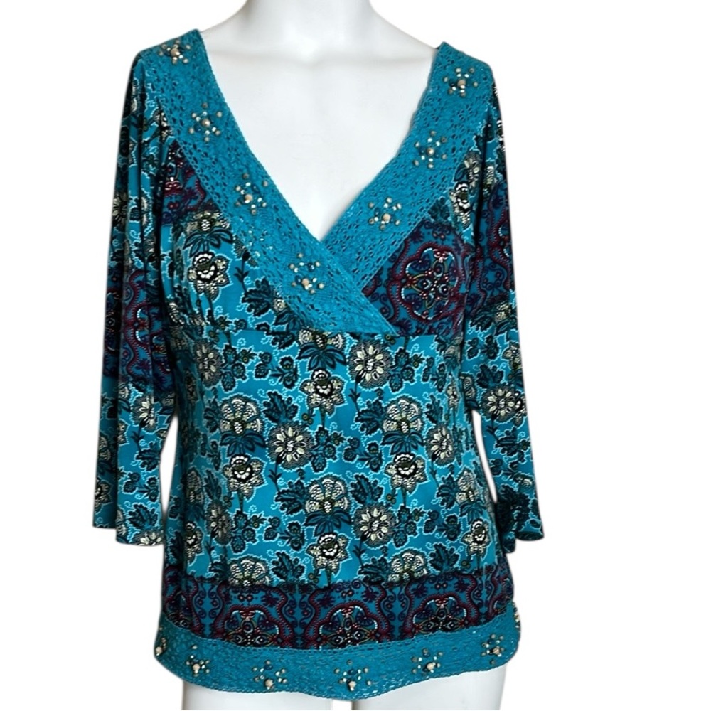 Vintage Y2K Boho Beaded Babydoll Top Sz M